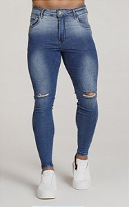 CALÇA SKINNY C/ ELASTANO E RASGOS NO JOELHO