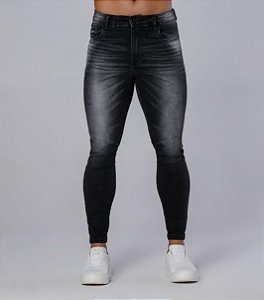 CALÇA SKINNY C/ ELASTANO PRETA E FAIXA LATERAL