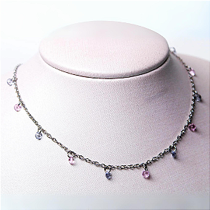 Chocker Mini Zircônias Rosa e Lilás em Aço Inoxidável - Cód.: AAI0025P