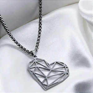 Colar Coração Diamante, 60cm em Aço Inoxidável - Cód.: AAI0023P