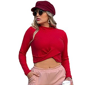 Cropped Gola Alta Transpassado Vermelho