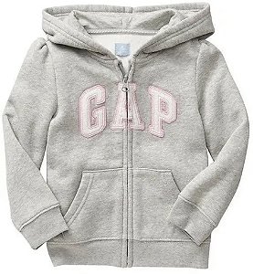 Moletom Cinza com Capuz e Logo Rosa