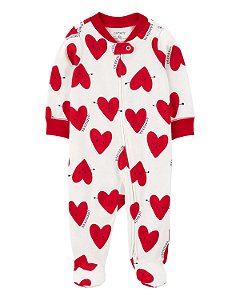 Pijama Carter's com Ziper Branco Corações