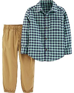 calça caqui camisa azul