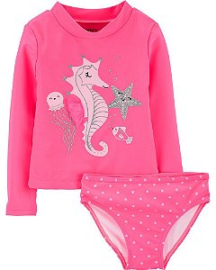 Conjunto Praia Rosa Cavalo Marinho Proteção UPF50+