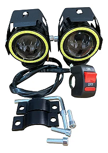 Par Farol Milha Moto Angel Eye U7 Led Auxiliar 30w Branco