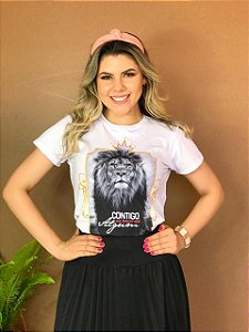 Camiseta Baby Look Básica Soft - Contigo não Temerei mal Algum