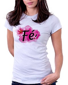 Camiseta Baby Look Básica Soft - Fé (Fundo Rosa)
