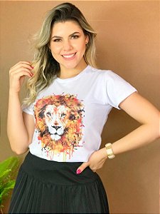 Camiseta Baby Look Básica Soft - Leão Colorido( Imagem)