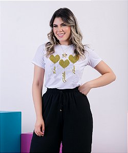 Camiseta Baby Look Básica Soft - Paz, Gratidão, Amor (Imagem corações)