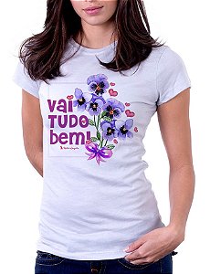Camiseta Baby Look Básica Soft - Vai Tudo Bem (Imagem Flores e Laço)