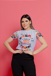 Camiseta Baby Look Básica Soft - A tenda do Justo Florescerá (Mangas Estampadas)