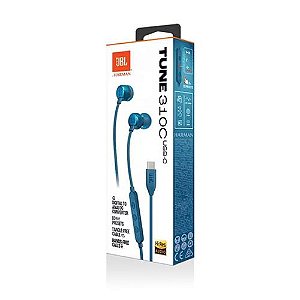 Fone de Ouvido JBL Tune 310C, USB-C, Pure Bass, In-ear, Azul