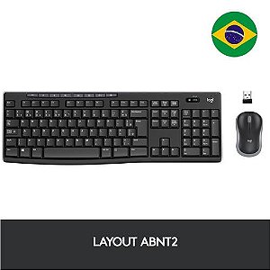 Kit Teclado e Mouse Sem Fio Logitech MK270 Multimídia, ABNT2, Preto