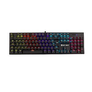 Teclado Mecânico Gamer New Hero Prisma, RGB, Switch Blue, ABNT2, USB, Preto