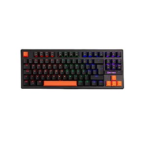 Teclado Mecânico Gamer New Hero Commander TKL, RGB, Switch Blue, ABNT2, USB, Preto e Laranja