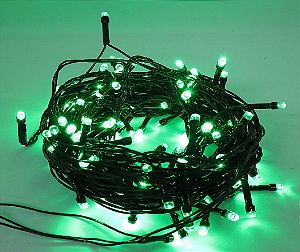 CORDÃO SEQUENCIAL 100 LEDs FIO VERDE 9,7M VERDE 110V - Uso interno