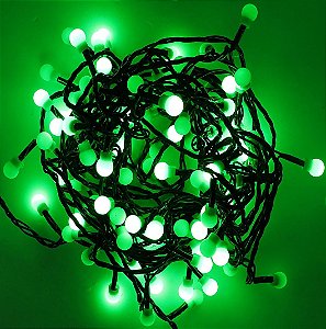 CORDÃO PISCA 100 LEDS BOLINHAS FIO VERDE 8 FUNÇÕES VERDE 127V 8M - Uso interno