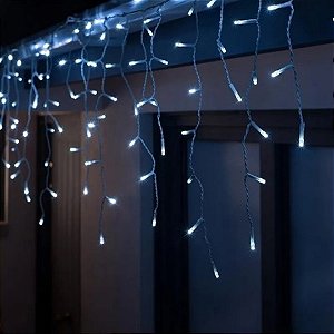 Cascata com 200 Leds - 8 funções fio branco - Branco Frio 220v