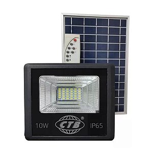 Refletor Solar LED 10W C/ Placa Solar Branco Frio a Prova D'água IP65