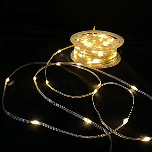 Cordão 400 LEDS Fio Transparente Branco Morno Bivolt C/8 Funções Blindado A Prova Dágua