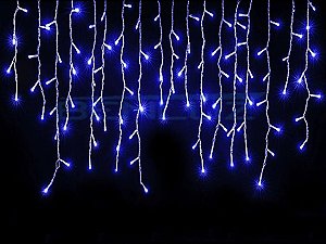 Cascata Fixa 100 LEDS Fio Branco 2,5 Metros Azul 110V - M/F