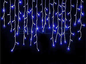 Cascata Fixa com 400 LEDs Fio Branco Azul 220V C/10 Metros Com Tomada Macho e Fêmea