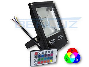 Refletor de LED 20W RGB c/Controle a prova d'agua Com Memória de cor