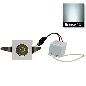 Micro Spot LED 1W Quadrado Fixo Embutir SMD Branco Frio