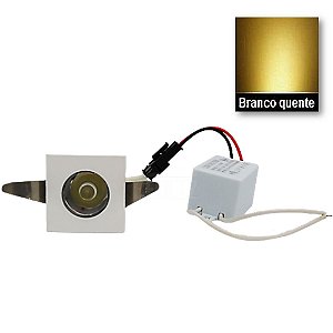 Micro Spot LED 1W Quadrado Fixo Embutir SMD Branco Quente