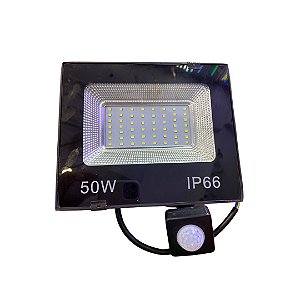 Refletor Holofote LED 50W Com Sensor de Presença Branco Frio