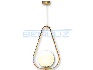 Pendente 33×55cm Dourado Branco Vidro E27