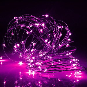 Cordão De Cobre 100 LEDs Fio De Fada 10 Metros Rosa Pilha e USB