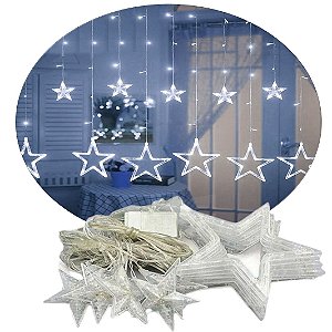 Cascata Sequencial Estrelas 138 LEDS 8 Funções Branco Frio 127V M/F