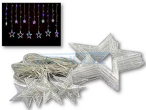 Cascata Sequencial de Estrelas 138 LEDS com 8 Funções Colorida 127V