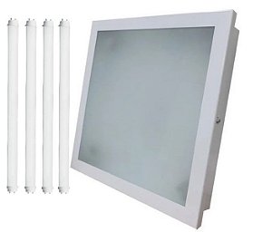 KIT - Luminária Comercial De Embutir Com Difusor Acrílico 60X60cm + 4 Lâmpadas Tubular T8 9W 60CM 6500K