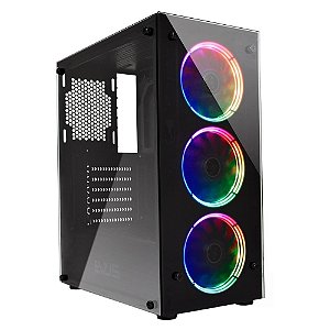 Gabinete Gamer Evus EV-G16 com 3 Fans RGB Mid Tower Lateral e Frontal em Vidro