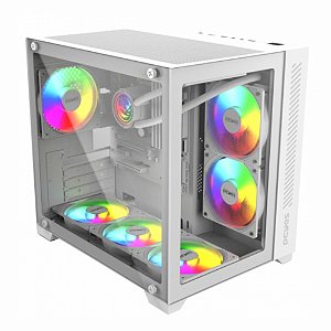 Gabinete Gamer PCYES Forcefield Mid Tower Lateral e Frontal em Vidro Branco - GFFWGP