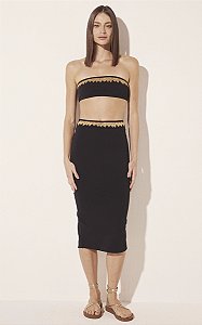 Saia Midi Chacal Bordado Preto