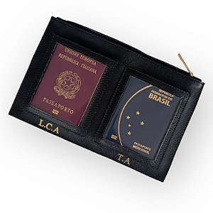 Porta passaporte grande preto personalizado