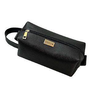 Necessaire Manu G alça lateral preta personalizada ferragens douradas