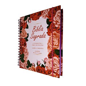 Bíblia Sagrada Anote Espiral ARC Com Harpa - Floral Rosa 