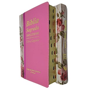 Bíblia Sagrada Letra Ultra Gigante Bicolor Edição Com Letras Vermelhas PINK FLORES