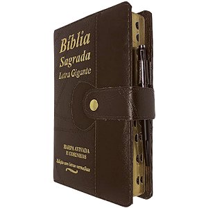 Bíblia Letra Gigante Com Botão e Caneta de Brinde - Marrom