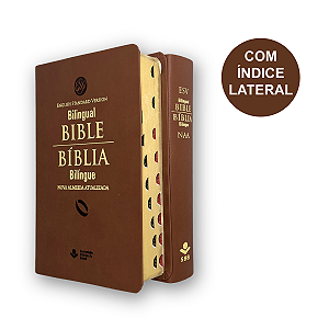 Bíblia Bilíngue Bilingual Bible NAA Inglês Português Capa Luxo Marrom Índice
