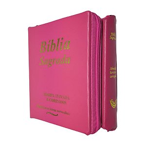 Bíblia Sagrada Zíper Tijolinho Índice Lateral 15 x 11,5 cm - Capa Pink