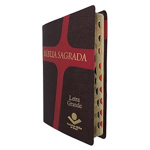 Bíblia Sagrada Letra Grande Capa Luxo marrom Cruz Vermelha Índice NAA