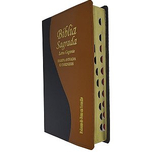 Bíblia Letra Grande Índice Lateral Harpa Capa Bicolor Marrom