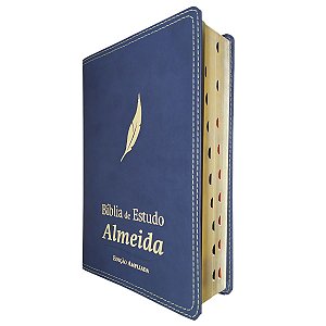Bíblia De Estudo Almeida NAA Capa Luxo Azul Índice Lateral