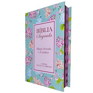Bíblia ARC Letra Grande Capa Dura Flores Turquesa Índice